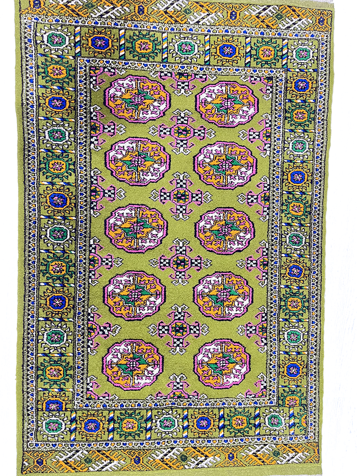 فرش ترکمن طرح اصیل ماری گل سبز