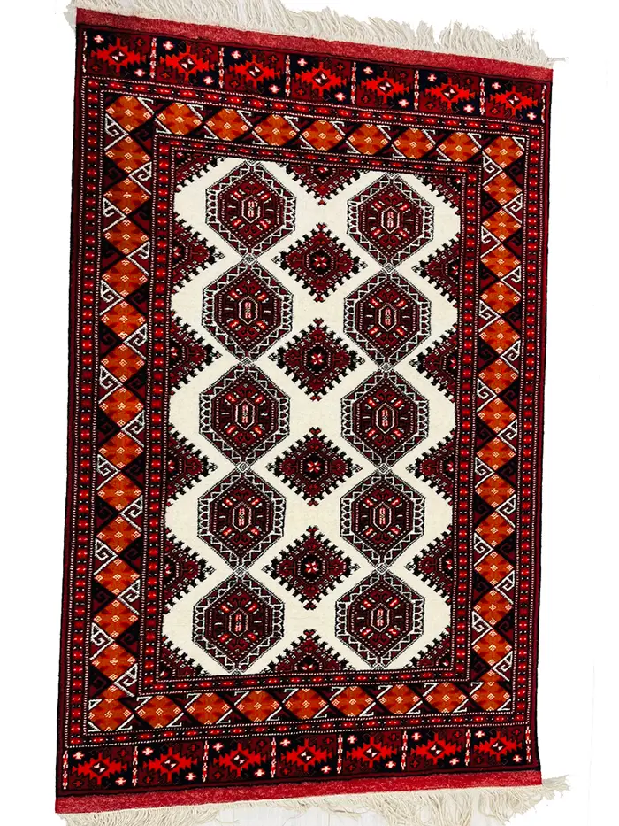 فرش ترکمن طرح کجاوه گل حاشیه